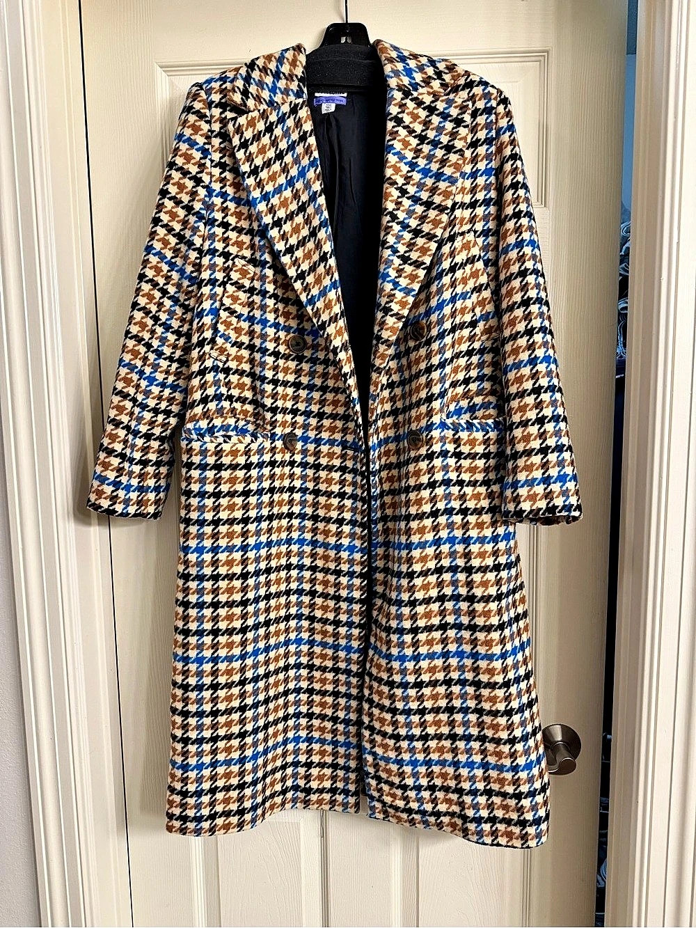 Future Collective Houndstooth Long Coat in Brown & Blue Size XXS Like New